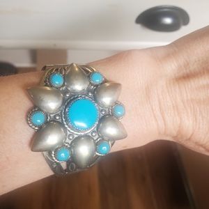 1970 vintage Nickel silver bell turquoise native american cuff